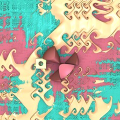 Obraz premium Blue, yellow and coral random fractal pattern, abstract 3d background. 3d rendering, 3d illustration