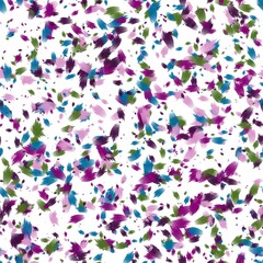 Purple, pink, blue and green chaotic brush strokes on the white background. Short animal tail imitation. Seamless pattern for wrapping, textile, print.