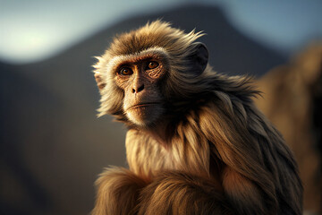 Tibetan Macaque Monkey - Endangered Species - Generative Ai