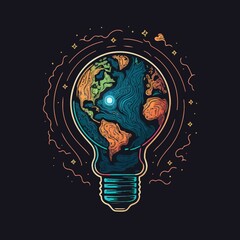 planet earth inside an electric light bulb bulb at night created with Generative AI technology