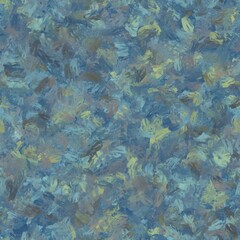 Pastel drawn background with brush strokes in green, blue and brown colors. Seamless pattern