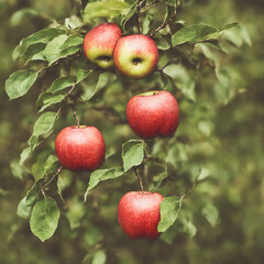 Red apples on a tree. Generative AI