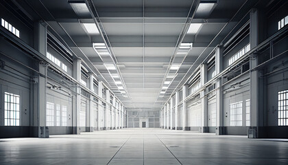 Obraz premium Interior of empty warehouse. Rental of industrial and warehouse buildings, logistics center.