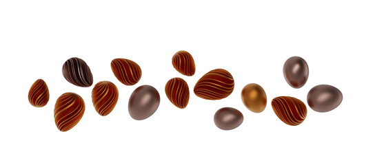 3d render illustration. Set of chocolate easter eggs