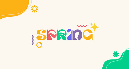 Spring retro banner, wallpapers. Vector llustration Vintage colorful funky .Spring break .Social media spring template