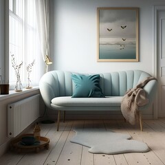 Minimalistic Japan style modern bright living room. Generative AI.