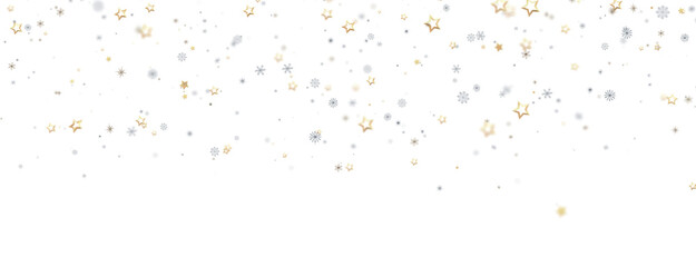 golden openwork shiny snowflakes, star, 3D rendering.