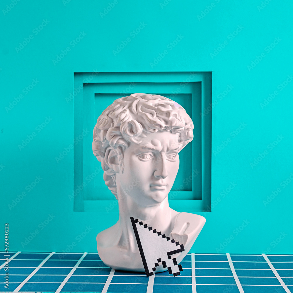 Aufkleber david and the mouse monitor pop atr in a graphic cyber vaporway space with pixels and a frame on the