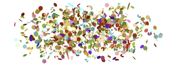 Multicolored paper confetti on transparent background.