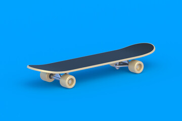 Skateboard on blue background. Hobbie and leisure. Sports equipment. 3d render
