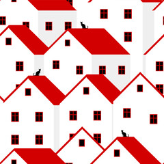 Seamless background red roof houses.