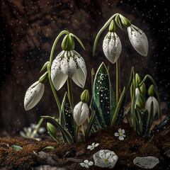 Spring snowdrops grow from the ground