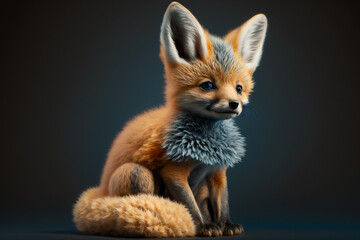 Obraz premium A cute little red fox animal sitting in isolated dark background 3D render made with generative ai