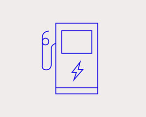 Concept of charging station in a flat style. Ecology thin line icon. Green Energy editable stroke icon.  Vector illustration