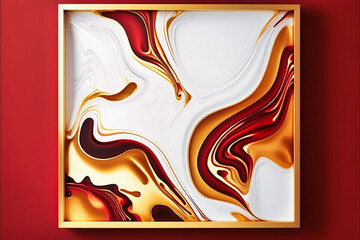 wallpaper for wall frames. red golden white color, liquid marble background - Generative AI