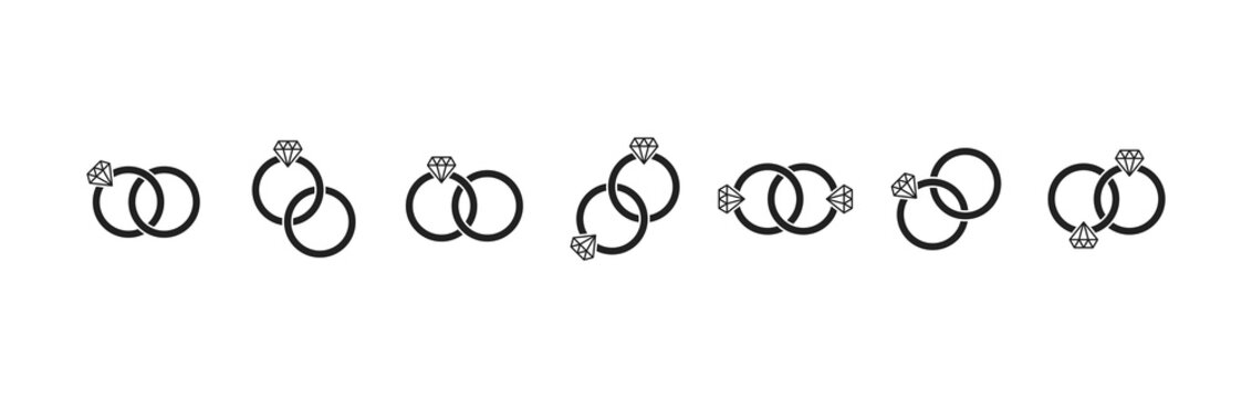 Wedding ring  line icon set. Ring with diamond. Vector EPS 10
