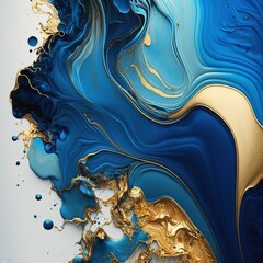 blue and gold and white dripping paint pattern Generative AI