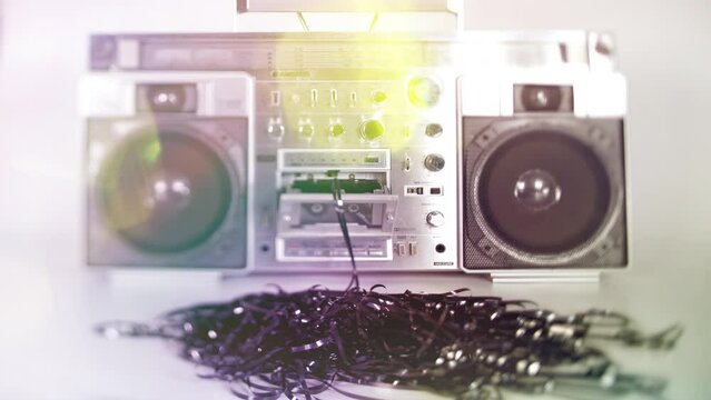 Retro ghettoblaster with cassette tape 