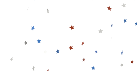 festive pattern with flying, falling red, blue, white stars in colors of the United States' flag