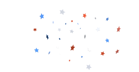 festive pattern with flying, falling red, blue, white stars in colors of the United States' flag
