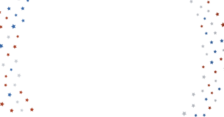 festive pattern with flying, falling red, blue, white stars in colors of the United States' flag