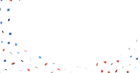 festive pattern with flying, falling red, blue, white stars in colors of the United States' flag