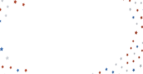 festive pattern with flying, falling red, blue, white stars in colors of the United States' flag