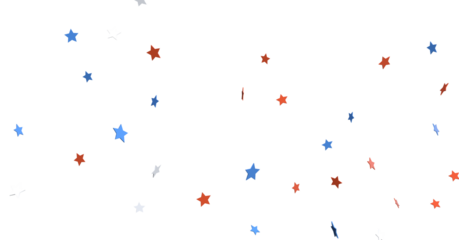 festive pattern with flying, falling red, blue, white stars in colors of the United States' flag