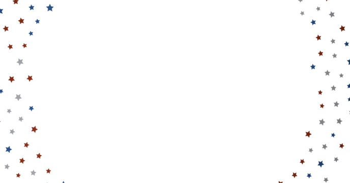 festive pattern with flying, falling red, blue, white stars in colors of the United States' flag