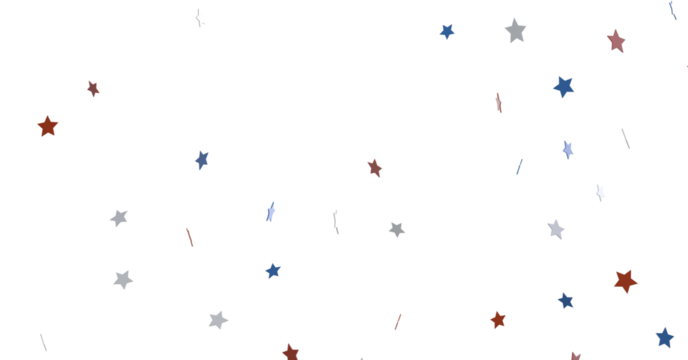 festive pattern with flying, falling red, blue, white stars in colors of the United States' flag