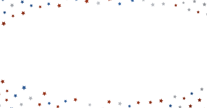 festive pattern with flying, falling red, blue, white stars in colors of the United States' flag
