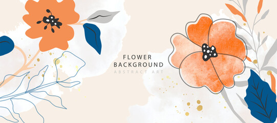 Abstract background with orange flowers and watercolor.Can be use banner, promotional materials,voucher, wallpaper,flyers, invitation, brochure, coupon discount.