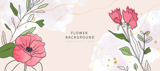 Abstract background with pink flowers and watercolor.Can be use banner, promotional materials,voucher, wallpaper,flyers, invitation, brochure, coupon discount.