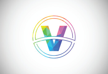 Low poly style letter V with a circle frame. Graphic alphabet symbol for corporate business identity