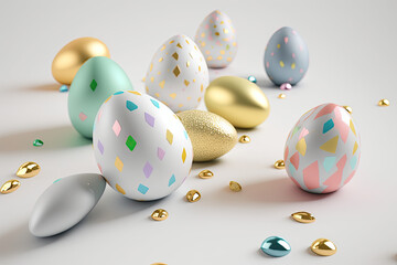 Cute, colorful, and adorable Easter eggs with ornate designs, for spring, decorative, holiday, and festive illustration.