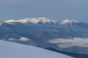 Fototapeta na wymiar Winter Marmarosy or Maramures range, Carpathian Mountains