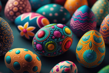 Fototapeta na wymiar Cute, colorful, and adorable Easter eggs with ornate designs, for spring, decorative, holiday, and festive illustration.