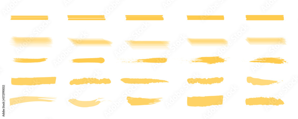 Aufkleber yellow highlighter stroke. paint brushstroke. grunge smears. hand note. circle marker scribble lines
