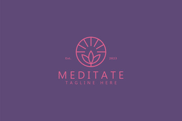 Meditate Logo Floral Lotus at Circle Shape Beauty Relax Sign Symbol