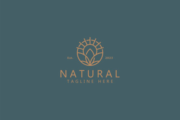 Natural Flower and Sun Abstract Logo for Business Health, Spiritual, Cosmetic, Fashion Feminine Product