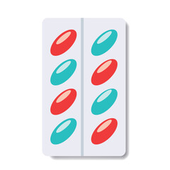 Medical set. Pills and capsules, blisteer. Vector cartoon flat medicines illustration isolated on backround