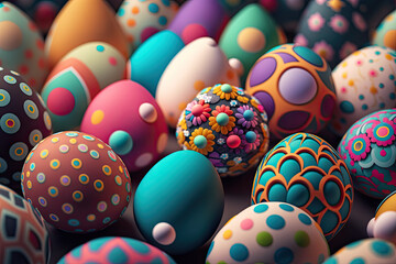 Fototapeta na wymiar Easter eggs, cute, colorful, adorable, ornate designs, illustration, spring, holiday, decoration