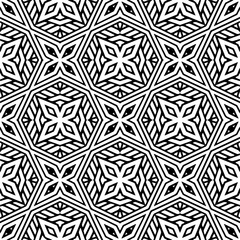 Vector geometric seamless pattern. Minimal ornamental background with abstract shapes. Black and white texture. Simple abstract ornament background. Dark repeat design for decor, fabric, cloth.