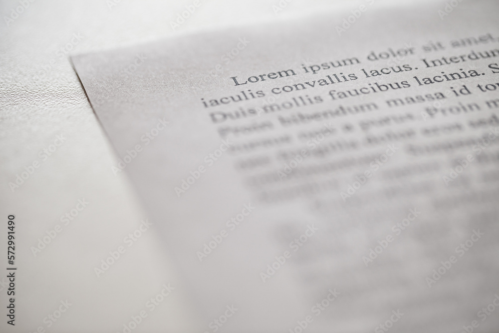 Fototapete lorem ipsum text on printed on paper selective focus, document preparation