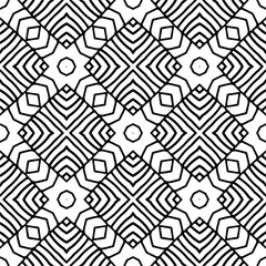 Vector geometric seamless pattern. Minimal ornamental background with abstract shapes. Black and white texture. Simple abstract ornament background. Dark repeat design for decor, fabric, cloth.
