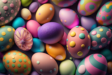 Fototapeta na wymiar Easter eggs, cute, colorful, adorable, ornate designs, illustration, spring, holiday, decoration
