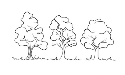 Trees line drawing set on white background. Outline Vector illustration