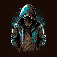 illustration hacker t-shirt design, cartoon comics,For t shirts print,merchandise 