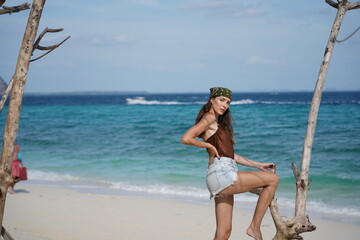 woman on the beach in krabi thailand, poda island, model shooting 