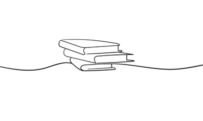 Books illustration in one line drawing. Continuous line art hand drawn vector styles.